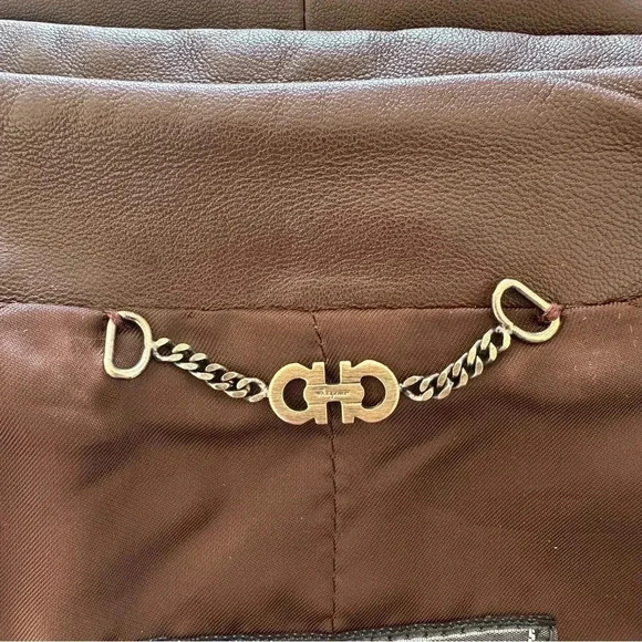 Salvatore Ferragamo Genuine Leather Jacket Brown Italy S - Picture 9 of 14